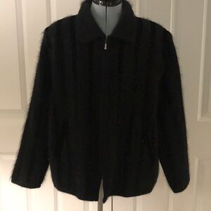 Vintage Venesha Black Angora Cardigan Sweater Sparkle Stripes Rhinestones L